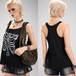 Nwt! Wdirara gothic punk skeleton rib cage graphic tank top